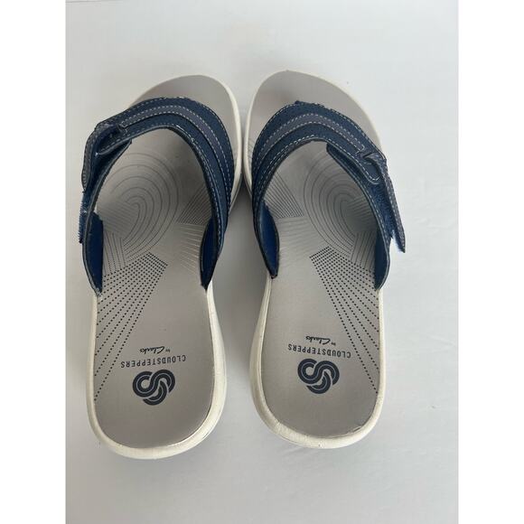 Clarks Cloud Steppers Navy Blue White and Gray Thong Sandal Shoes Size US 6 - Picture 6 of 9